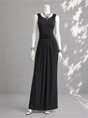 La Perla Black Beaded Evening Gown Sleeveless Grecian Formal Dress US 6